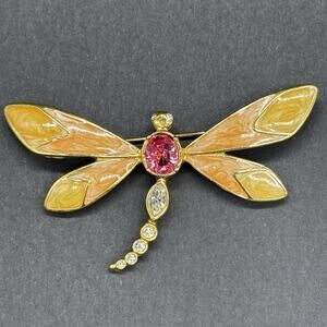 Vintage KJL For Avon Rhinestone Dragonfly Brooch Pin Enamel Kenneth Jay Lane